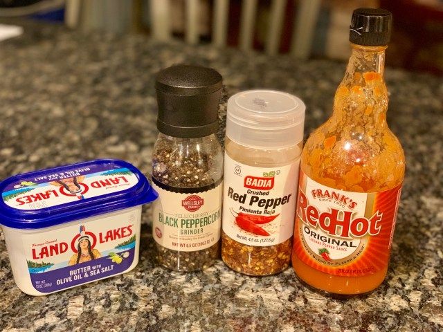 Mild buffalo sauce ingredients: butter, black pepper, crushed red pepper and Frank's RedHot